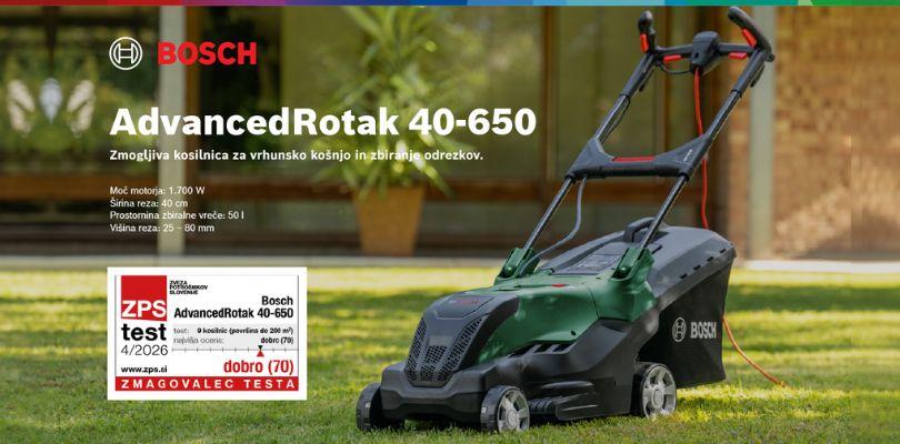 Bosch AdvancedRotak 40-650: Popolna simfonija moči, tišine in natančnosti za vašo trato