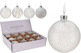 Bučka novoletna steklena bela fi 80mm, Koo.