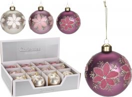 Bučka novoletna steklena rožasta fi 80mm, Koo.