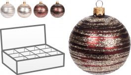 Bučka novoletna steklena črtasta fi  60 mm, Koo.