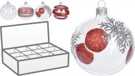 Bučka novoletna steklena s potiskom fi 80 mm, bela/rdeča,Koo.