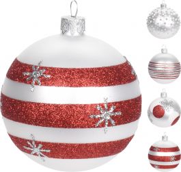 Bučka novoletna steklena fi 80 mm, bela/rdeča,Koo.