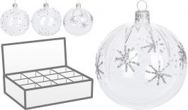 Bučka novoletna steklena s potiskom prozorna fi 80 mm,Koo.