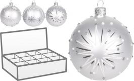 Bučka novoletna steklena  s potiskom bela fi 60 mm,Koo.