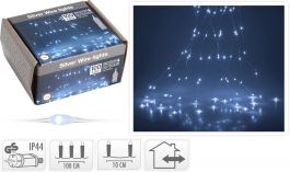 Lučke zavesa 100 led nano hladno bela srebrna žica 1m, IP44, Koo.