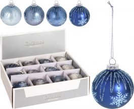 Bučka novoletna steklena modra fi 80mm, Koo.