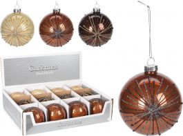 Bučka novoletna steklena rjavo/bež, fi 80mm, Koo.