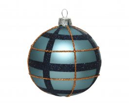 Bučka novoletna steklena modro/zlata fi 8 cm, Kaem.