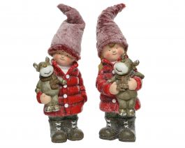 Figura božična fantek/punčka z medvedkom, 45 cm, Kaem.