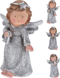 Figura okrasna angelček srebrn, 12cm, Koo.