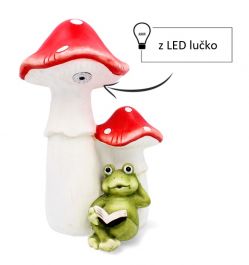 Figura vrtna - žaba pod mušnico z led lučko, 42 x 29,5 x 27,5 cm, Cho.