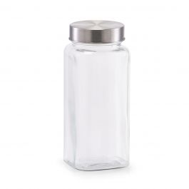 Doza kvadratna steklena 620ml, kov.pokrov
