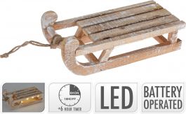 Okras novoletni sani lesene z lučkami, 30 cm, Koo.