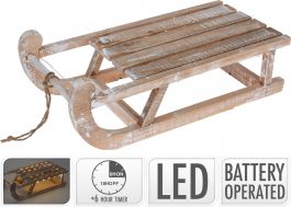 Okras novoletni sani lesene z lučkami, 50 cm, Koo.