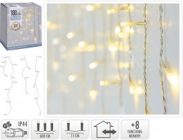 Lučke 180 led ICICLE toplo bela, 8 funkcij utripanja, zavesa, 6 m,  Koo.