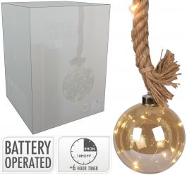 Krogla steklena na vrvi 19 led, 12 cm, Koo.