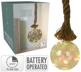 Krogla steklena na vrvi 10 led, 10 cm, Koo.