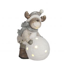 Figura božična jelenček s snežno kepo led, 43cm, Edel.