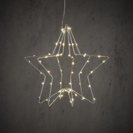 Zvezda viseča srebrna 60 led toplo bela, na baterije, 30 cm,  Edel.