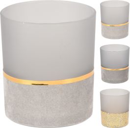 Svečnik steklen žamet/glitter 10cm, Koopm.
