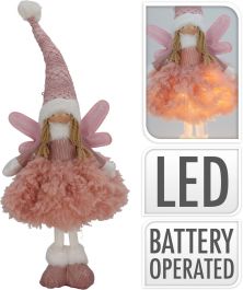 Figura božična punčka stoječa roza led 50 cm, Koo.