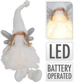 Figura božična punčka sedeča bela led 60 cm, Koo.