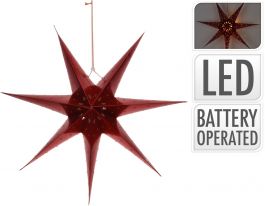 Zvezda božična led papir rdeča, 60cm, Koo.