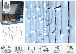 Lučke 360 led ICICLE hladno bela  8 funkcij spomina s časovnikom, zavesa, 12 m, IP44, Koo.