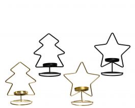 Svečnik kovinski smrekca/zvezda, za čajno svečko zlat/srebrn
