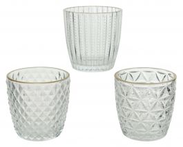 Svečnik steklen z zlatim robom 7,5 x7cm
