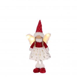 Figura božična punčka angel led rdečo/bela 38 cm, Edel.