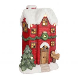 Hiša božična rdečo/bela led 35x55 cm, Edel.