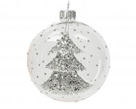 Bučka novoletna bleščečo drevo steklo fi 80 mm, Kaem.