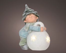 Figura božična fantek s snežno kroglo led 37 cm, Kaem.