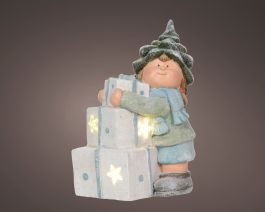 Figura božična punčka z darilom led 36 cm, Kaem.