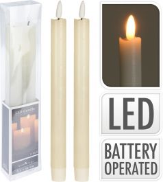 Sveča konusna, LED plamen, bela, 24cm, set 2/1
