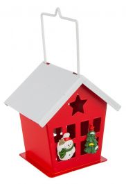 Hiška lanterna Snowman 14cm, kovinska
