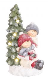 Figura okrasna punčka in fantek s smrečico 45 cm led, Bizz.