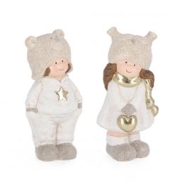 Figura božična fantek/punčka bež 16 cm,  Bizz.