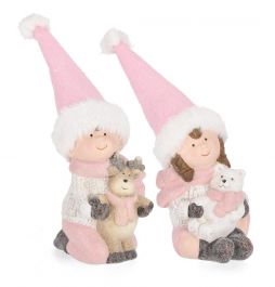 Figura božična fantek/punčka roza 22 cm,  Bizz.