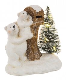 Figura okrasna medvedka s smrečico led, 14 cm, Bizz.