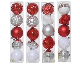 Bučke novoletne bele/rdeče/srebrne plastične fi 8 cm, set 5/1, Kaem.