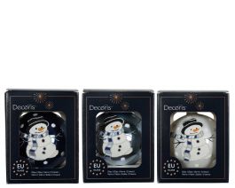 Bučka novoletna modra/bela sneženi mož steklo fi 100 mm, Kaem.