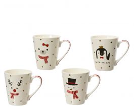 Lonček različni božični motivi, porcelan, bel
