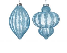 Bučka novoletna ornament ledeno modra steklo fi 92 mm, Kaem.