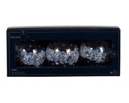 Bučka novoletna prozorno steklo z bleščicami fi 80 mm, set 3/1, Kaem.