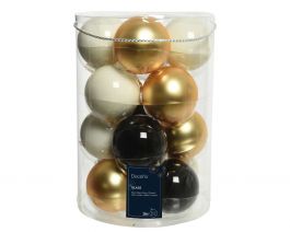 Bučka novoletna steklena mix bela/zlata/črna fi 8cm, 16/1, Kaem.