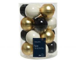 Bučka novoletna steklena mix bela/zlata/črna fi 6 cm, 20/1, Kaem.