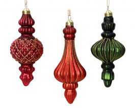 Okras novoletni ornament rdeča/zelena steklo 15 cm, Kaem.