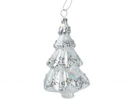 Okras novoletni smrečica srebrna steklena 13,5 cm, Kaem.